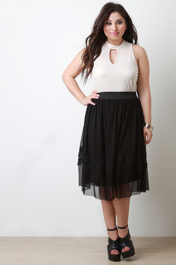 Semi-Sheer Flower Print Design Skirt