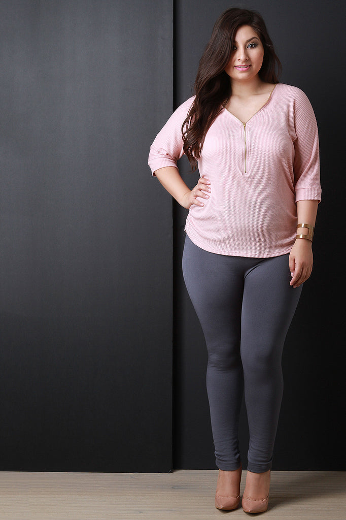 Rib Knit Zip Neck Top