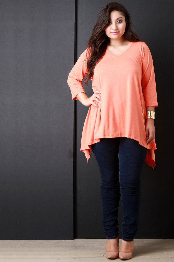 V Neck Quarter Sleeves Sharkbite Top