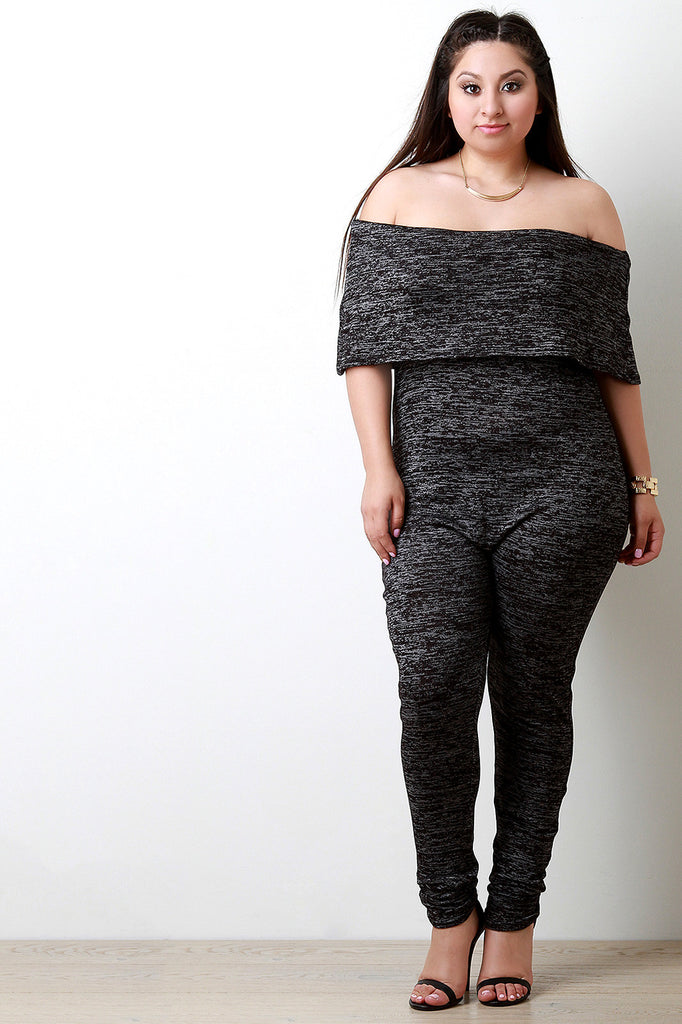 Marled Knit Off-The-Shoulder Jumpsuit