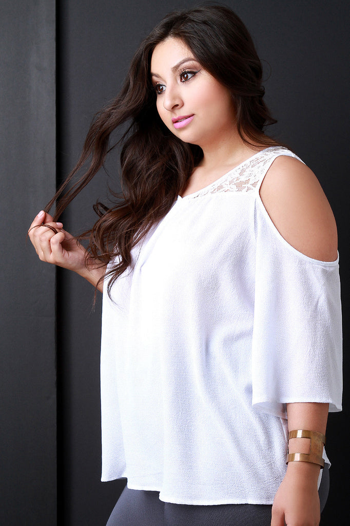 Lace Yoke Cold Shoulder Blouse