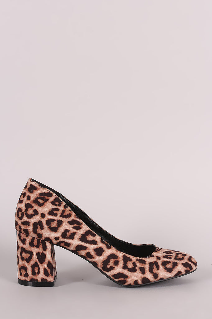 Qupid Leopard Chunky Mid-Heel Pump