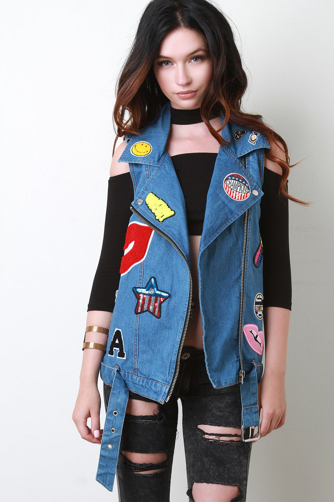 Belted Hem Patch Vest