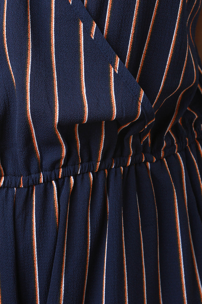 Surplice Pinstripe Sleeveless Jumpsuit