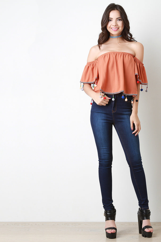 Bardot Pom Pom Fringe Top