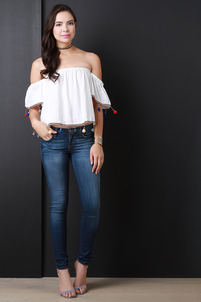 Bardot Pom Pom Fringe Top