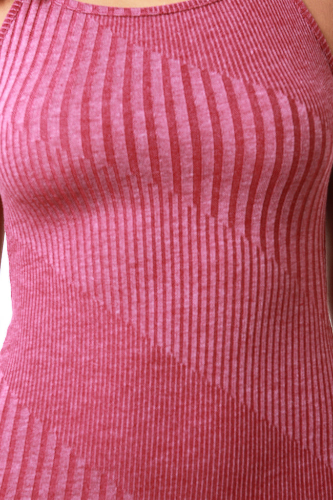 Diagonal Ribbed Crisscross Back Midi Dress