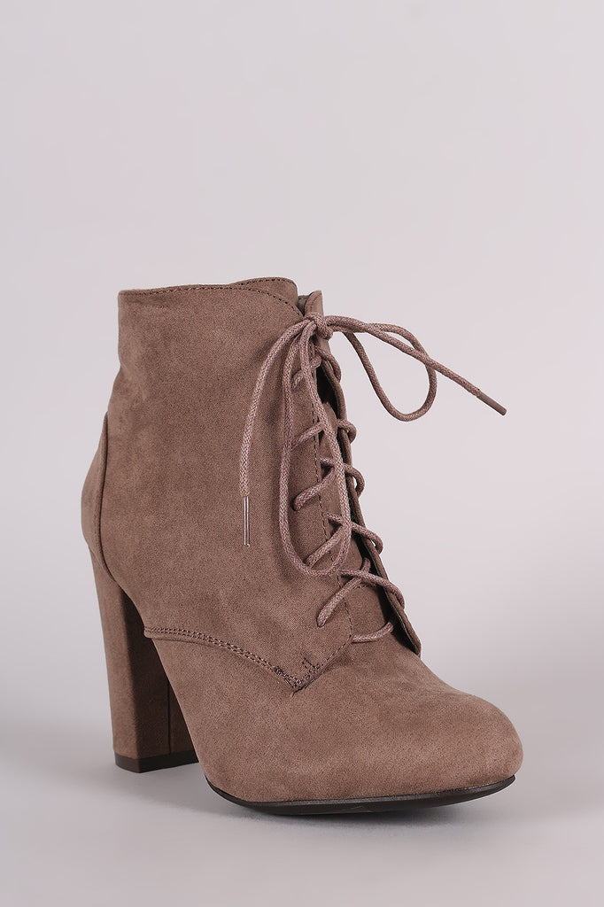 Bamboo Lace Up Fur Lined Chunky Heel Ankle Bootie
