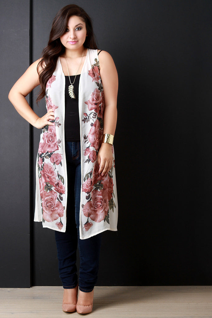 Chiffon Rose Garden Longline Vest
