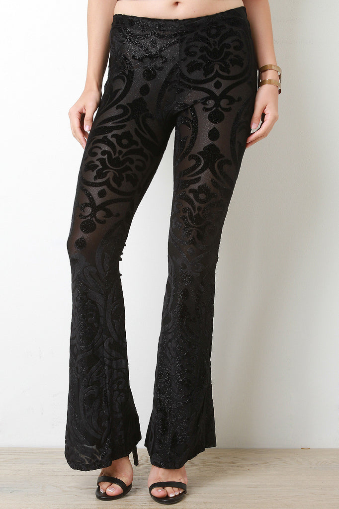 Velveteen Damask Bell Bottom Pants