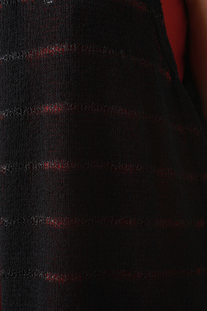 Striped Knit Sleeveless Hooded Maxi Cardigan