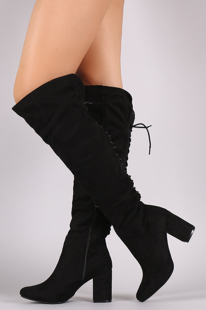 Wild Diva Lounge Suede Back Lace Up Chunky Heeled Boots