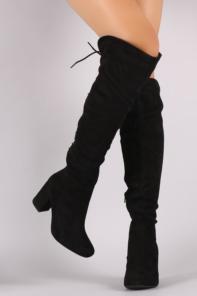 Wild Diva Lounge Suede Back Lace Up Chunky Heeled Boots