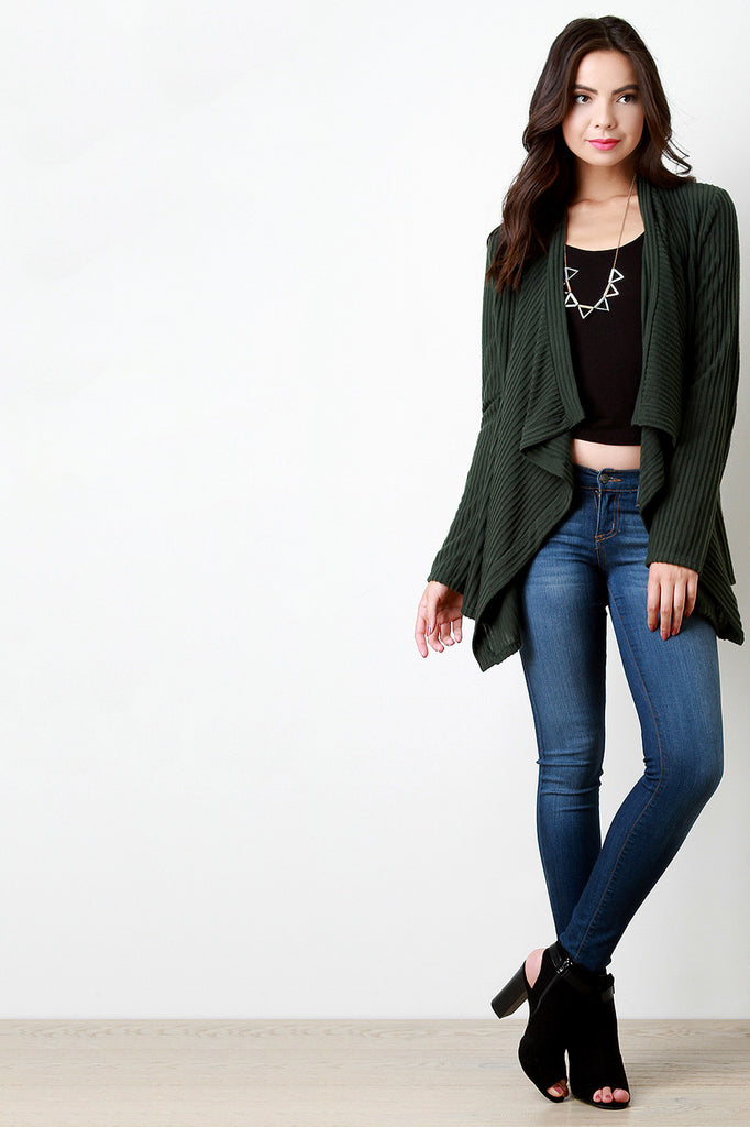 Rib Knit Open Front Longsleeve Cardigan