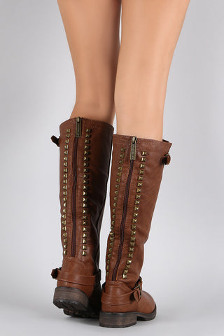 Breckelle Studded Buckle Riding Knee High Boot