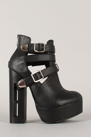 Strappy Buckle Cutout Heeled Platform Booties