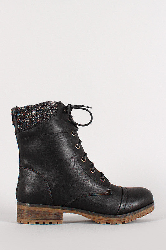 Sweater Collar Military Lace Up Boot