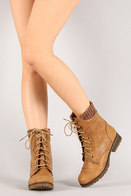 Sweater Collar Military Lace Up Boot