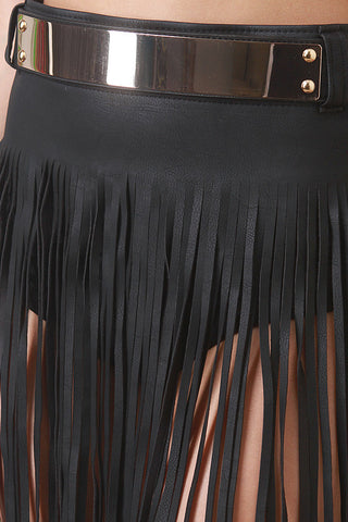 Fringed Leatherette Skirt Belt