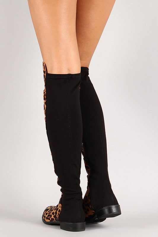 Leopard Round Toe Riding Thigh High Boot