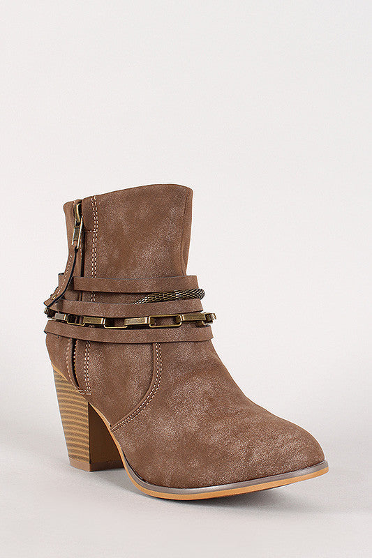 Liliana Strappy Chain Round Toe Cowboy Ankle Booties