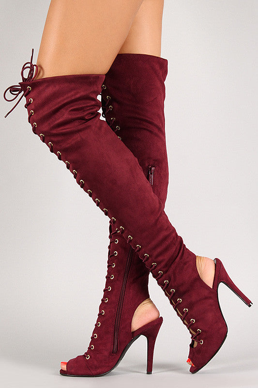 Lace Up Back Cut Out Over The Knee Boot