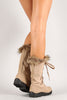Faux Fur Round Toe Lace Up Mid Calf Boots