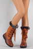 Faux Fur Round Toe Lace Up Mid Calf Boots