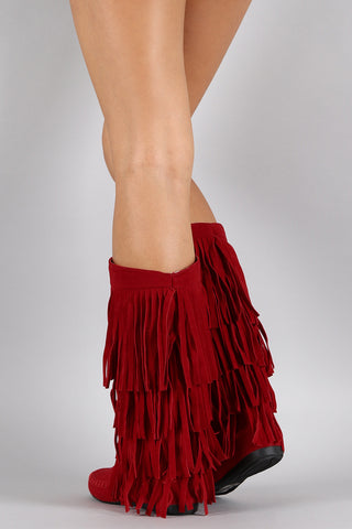 Mid Calf Suede Fringe Boot