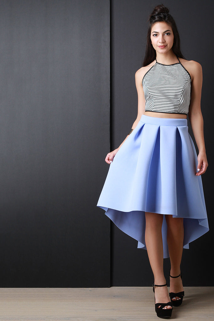 Scuba Box Pleated High-Low A-Line Skirt