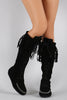 Fringe Cuff Lace Up Moccasin Flat Boots