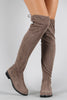 Bamboo Suede Drawstring Over-The-Knee Flat Boots