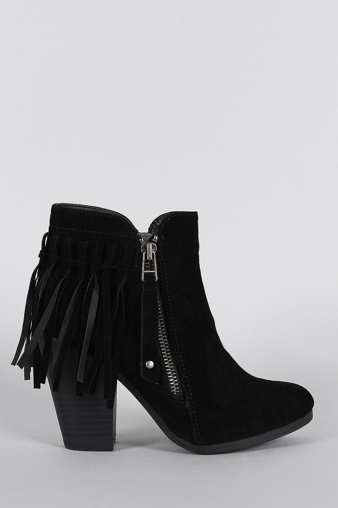 Breckelle Suede Fringe Cowgirl Chunky Heeled Ankle Boots