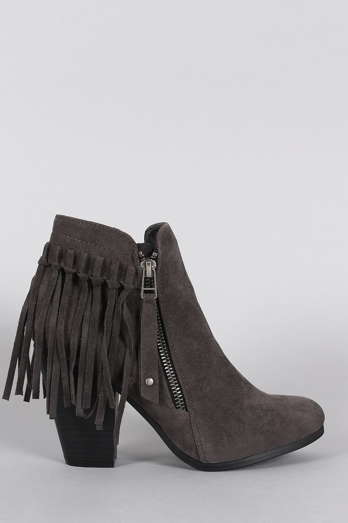 Breckelle Suede Fringe Cowgirl Chunky Heeled Ankle Boots