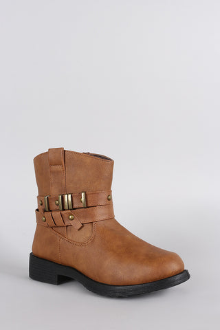 Studded Hardware Embellished Strappy Round Toe Ankle Boots