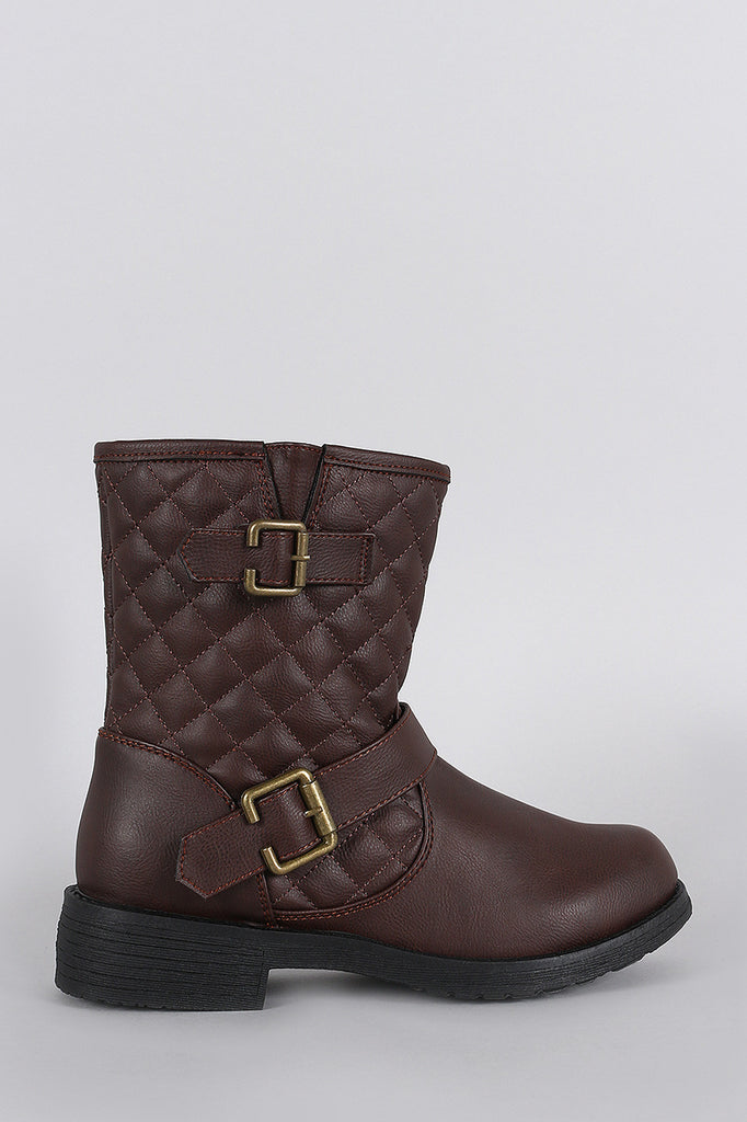 Quilted Round Toe Ankle Boots