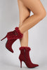 Anne Michelle Buckle Faux Fur Collar Pointy Toe Stiletto Ankle Boots