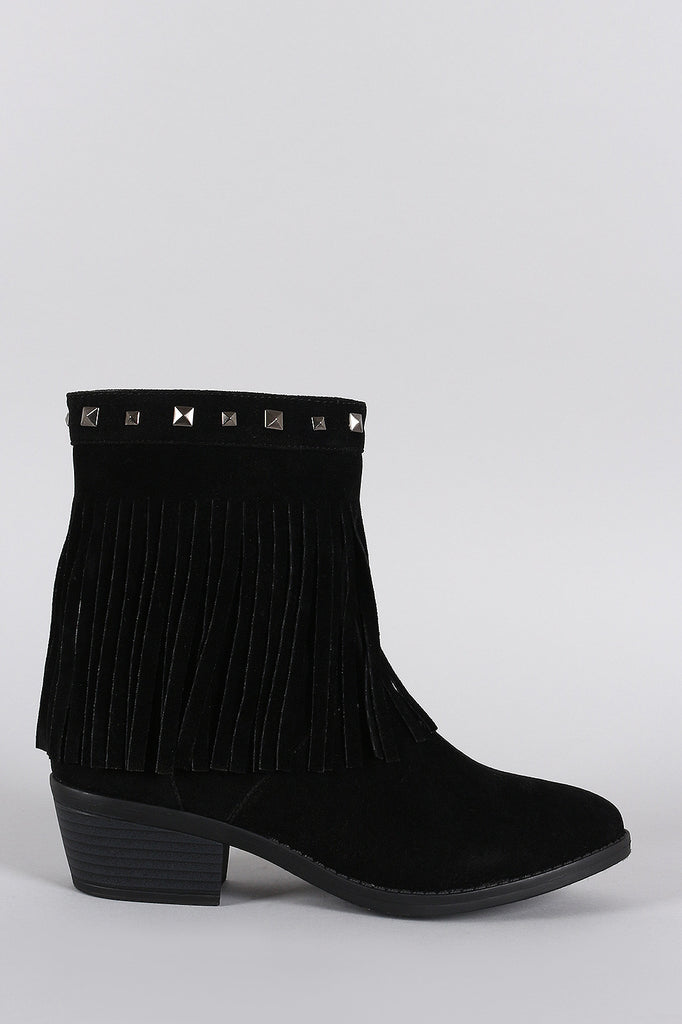 Suede Studded Fringe Cowgirl Ankle Boots