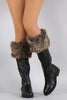 Bamboo Faux Fur Cuff Round Toe Riding Knee High Boots