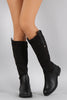 Suede Contrast Studded Riding Knee High Boots
