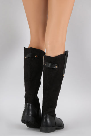 Suede Contrast Studded Riding Knee High Boots