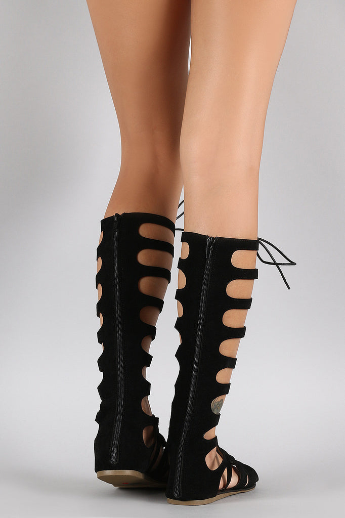 Suede Strappy Corset Lace Up Gladiator Flat Sandal