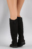 Bamboo Quilted Suede Zipper Trim Riding Knee High Boots