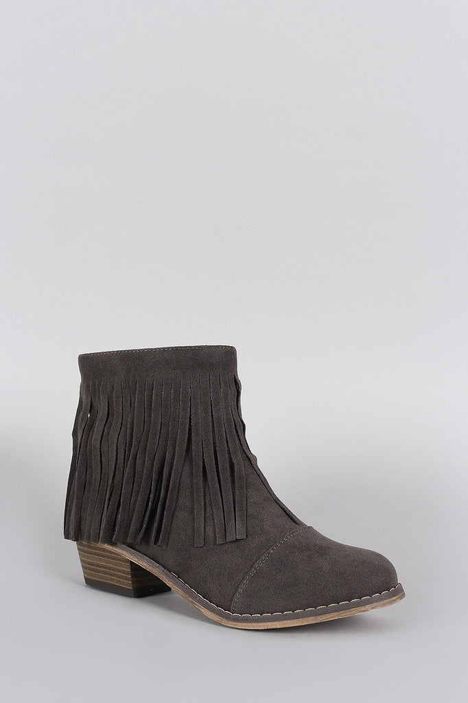 Breckelle Suede Fringe Round Toe Cowgirl Ankle Boots
