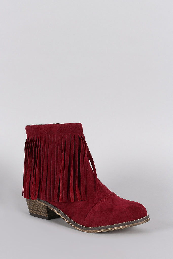 Breckelle Suede Fringe Round Toe Cowgirl Ankle Boots