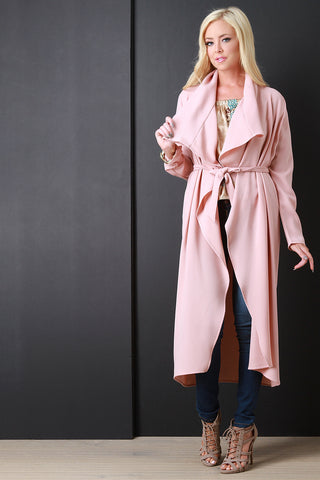 Crepe Draped Belted Trench Jacket
