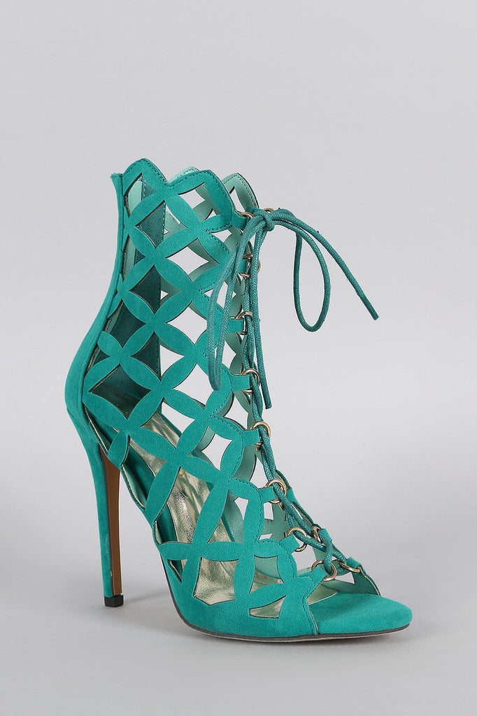 Liliana Caged Laser Cut Lace Up Heel