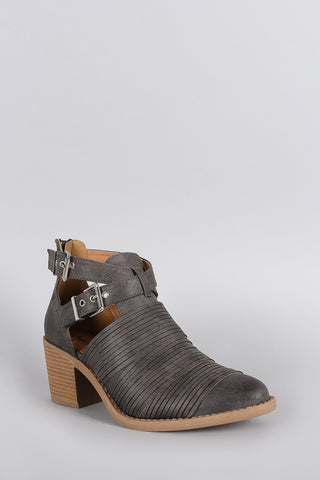 Qupid Slashed Crisscross Buckled Strap Chunky Heeled Ankle Boots