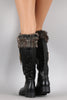 Buckled Faux Fur Cuff Knee High Rain Boots
