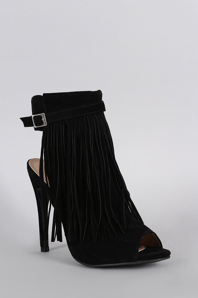 Fringe Peep Toe Stiletto Mule